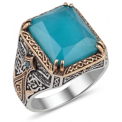 Brilliant Turquoise Turquoise Halo Ring – 5 ct 14K Two Tone Gold