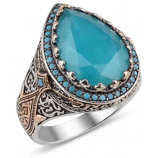 Handcrafted Turquoise Halo Setting Ring 8.5 ct – main view