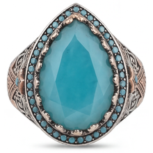 Genuine Turquoise Halo Setting Ring 8.5 ct Two-Tone 14K Gold – front view