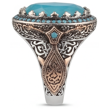 Pear Shape Turquoise ring in Two-Tone 14K Gold – profile view