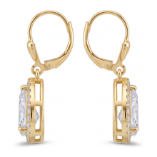 White Diamond Drop Earrings 3.5 Carat Lab Grown Pear Halo Leverback 14K Yellow Gold
