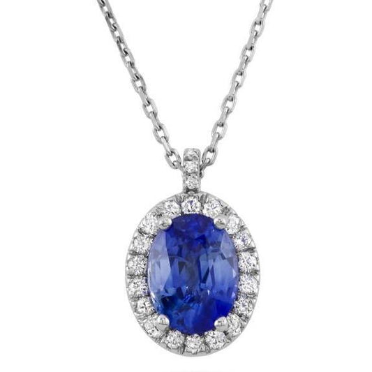White Gold 14K Sapphire And IGI CERTIFIED Diamonds 3.70 Carats Pendant