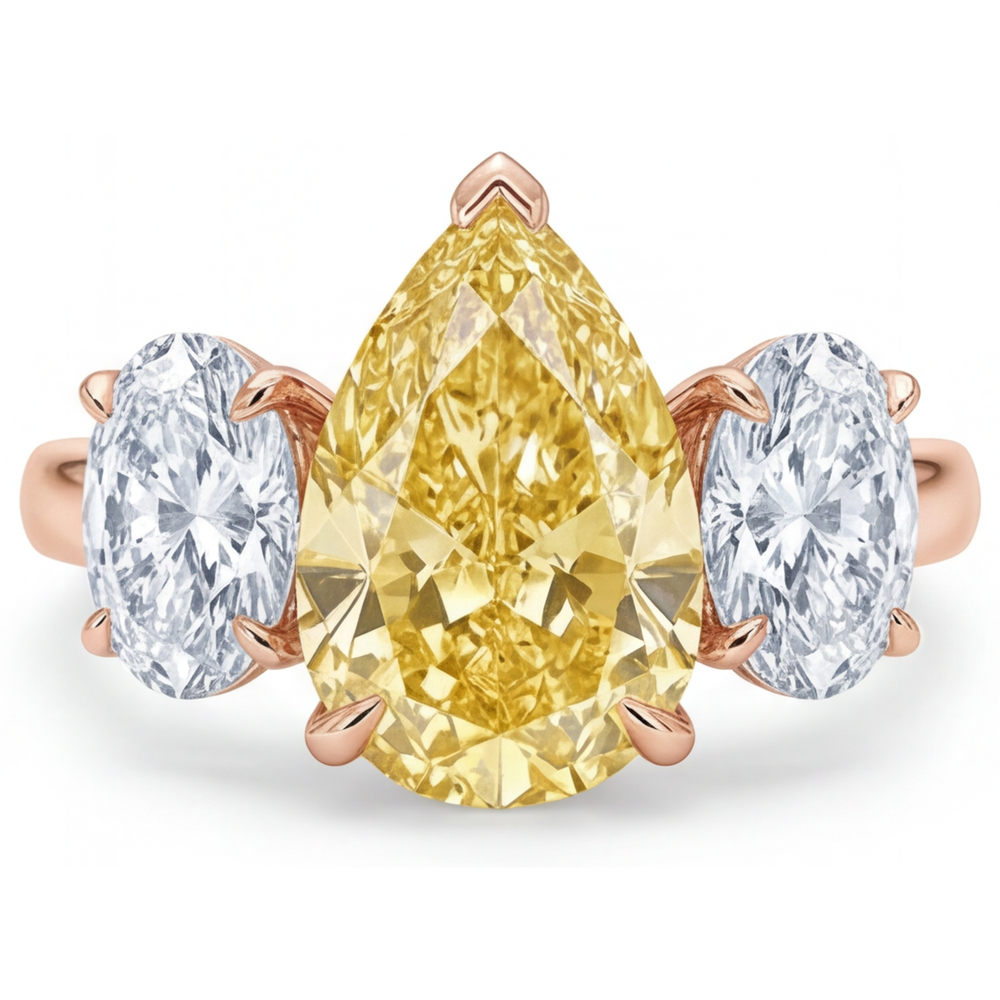 Real Yellow Canary Diamond 3-Stone Ring – main view