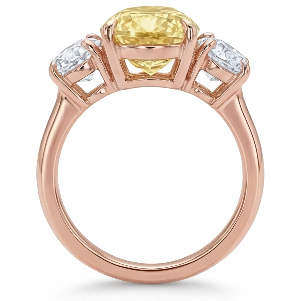 Pear Shape Yellow Canary Diamond ring in 14K Rose Gold – top view