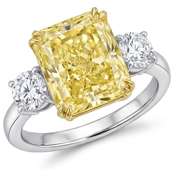 Yellow Canary Diamond VVS 3-Stone Ring 2 ct in 14K Two Tone Gold