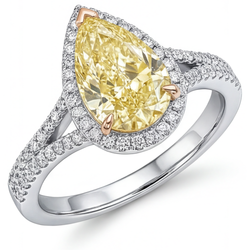 VVS Halo Engagement Ring – Yellow Canary Diamond 2 ct 14K Two