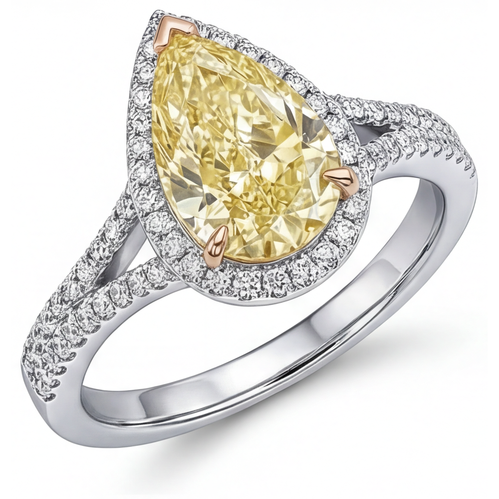 Handmade Halo Engagement Ring 2 ct – side view