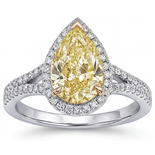 Real Yellow Canary Diamond Halo Engagement Ring – profile view