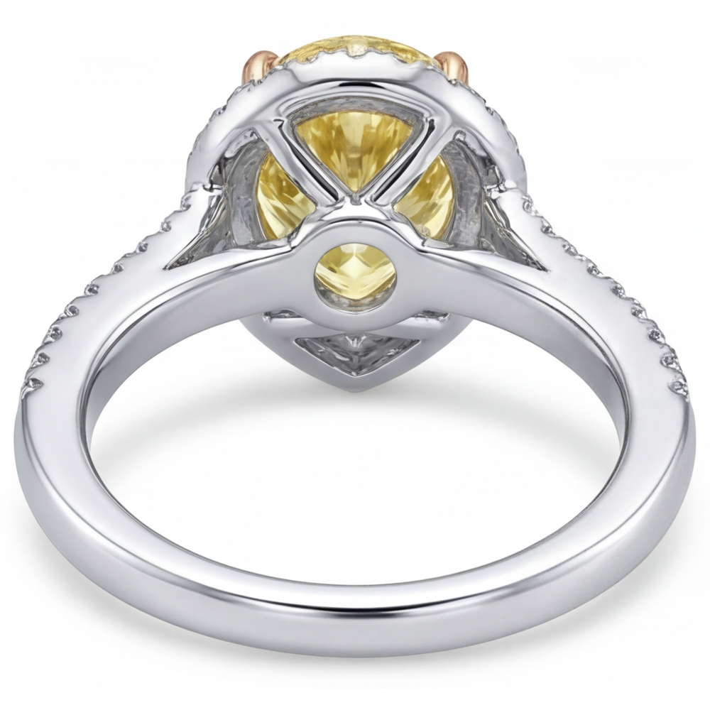 Halo Engagement Ring 14K Two Tone Gold with Yellow Canary Diamond – top view