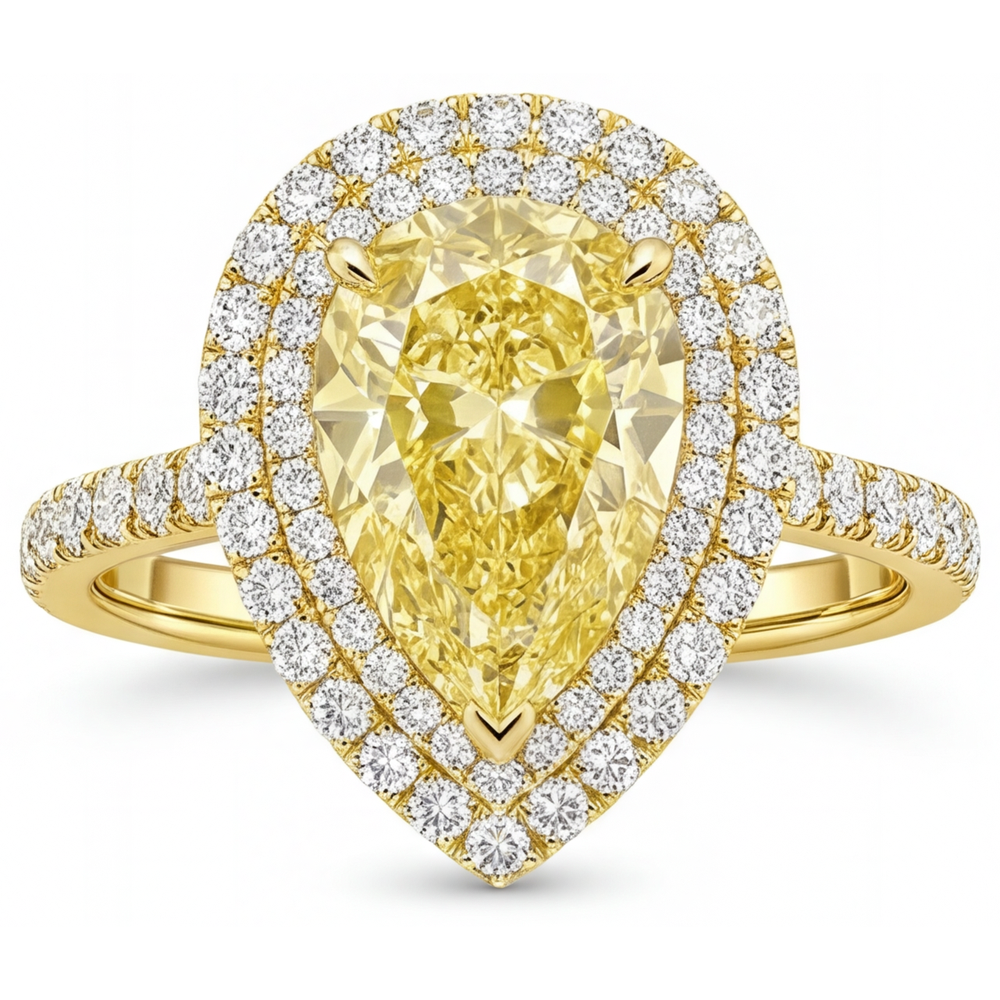 Yellow Canary Diamond Pear Cut Halo Engagement Ring in 14K Yellow Gold – main view