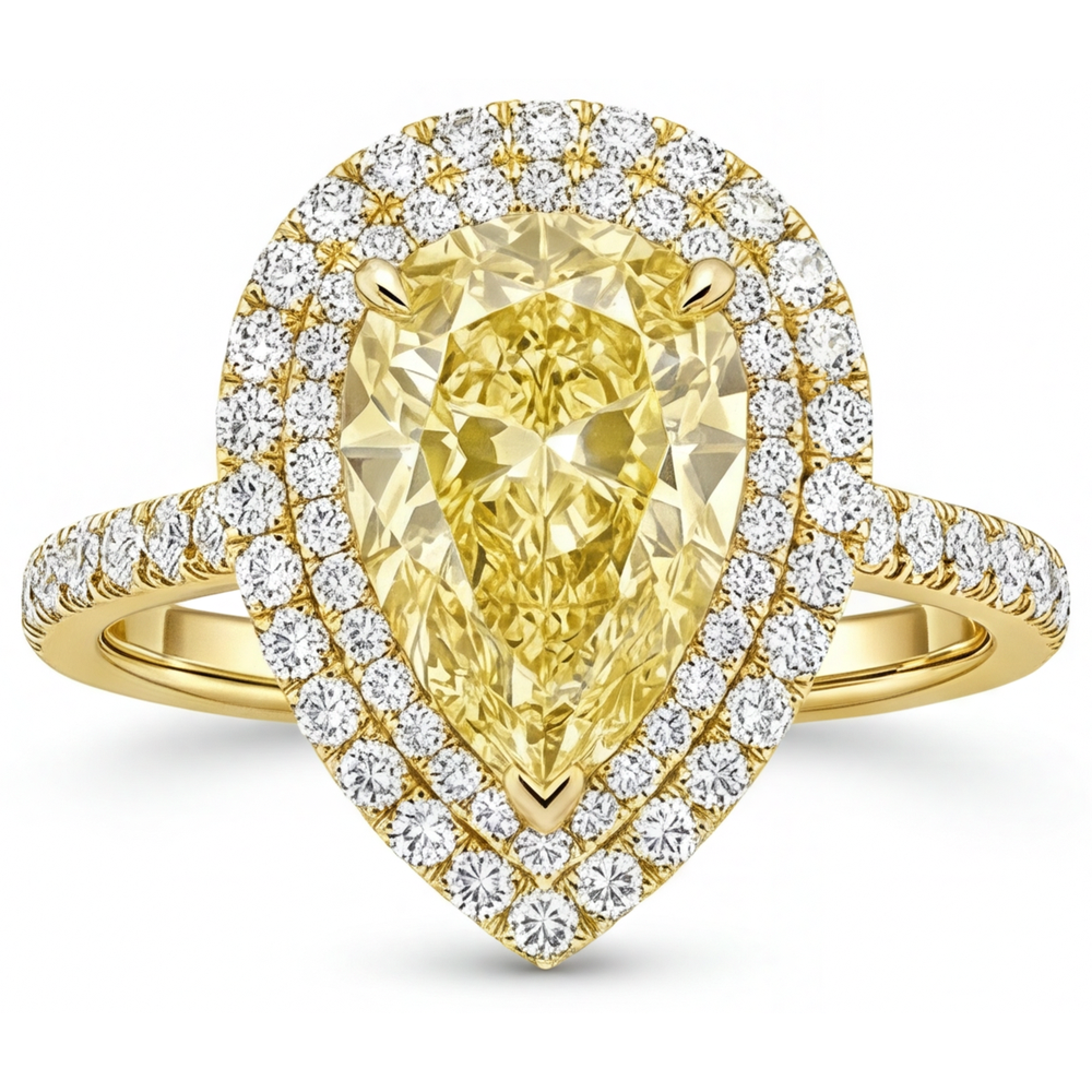 Real Yellow Canary Diamond Halo Engagement Ring 2.50 ct 14K Yellow Gold – front view