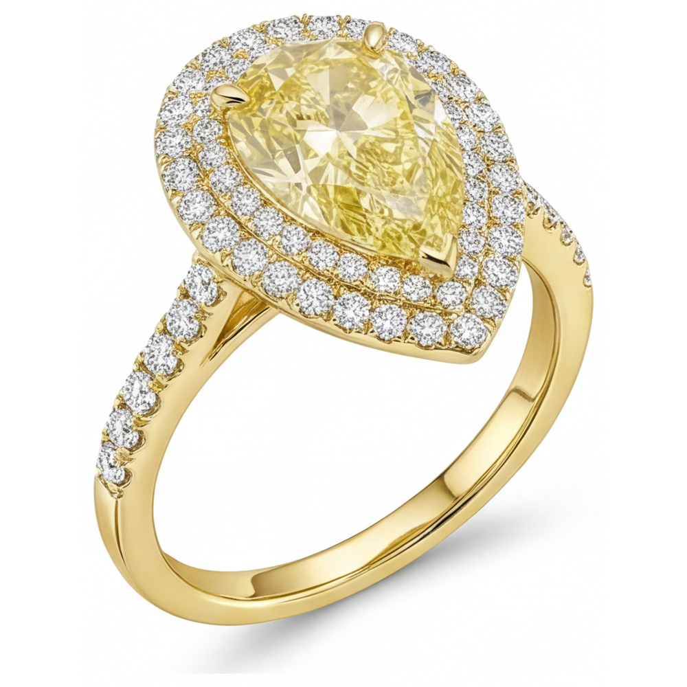 Yellow Canary Diamond Halo Engagement Ring 2.50-ct 14K Yellow Gold – side view