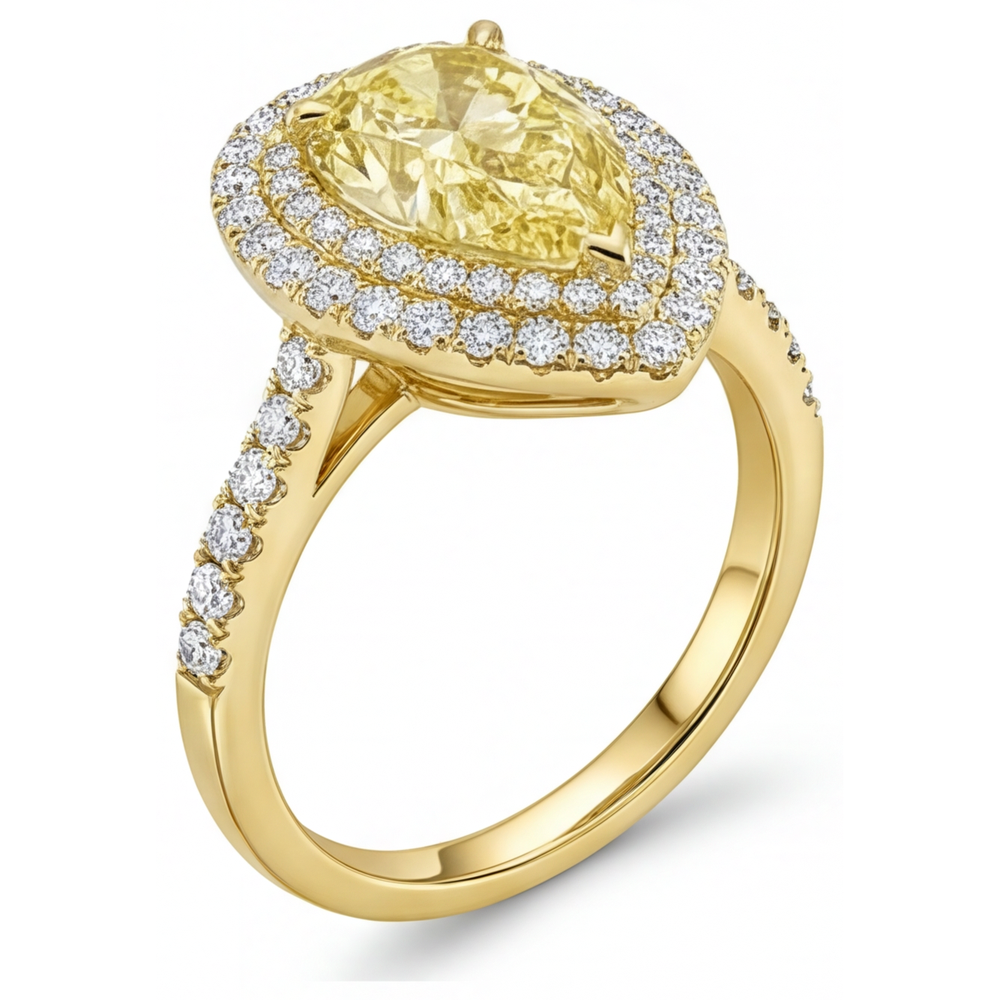 Pear Cut Yellow Canary Diamond ring in 14K Yellow Gold – profile view