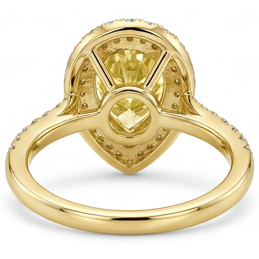 Yellow Canary Diamond Pear Cut Halo Engagement Ring in 14K Yellow Gold – top view