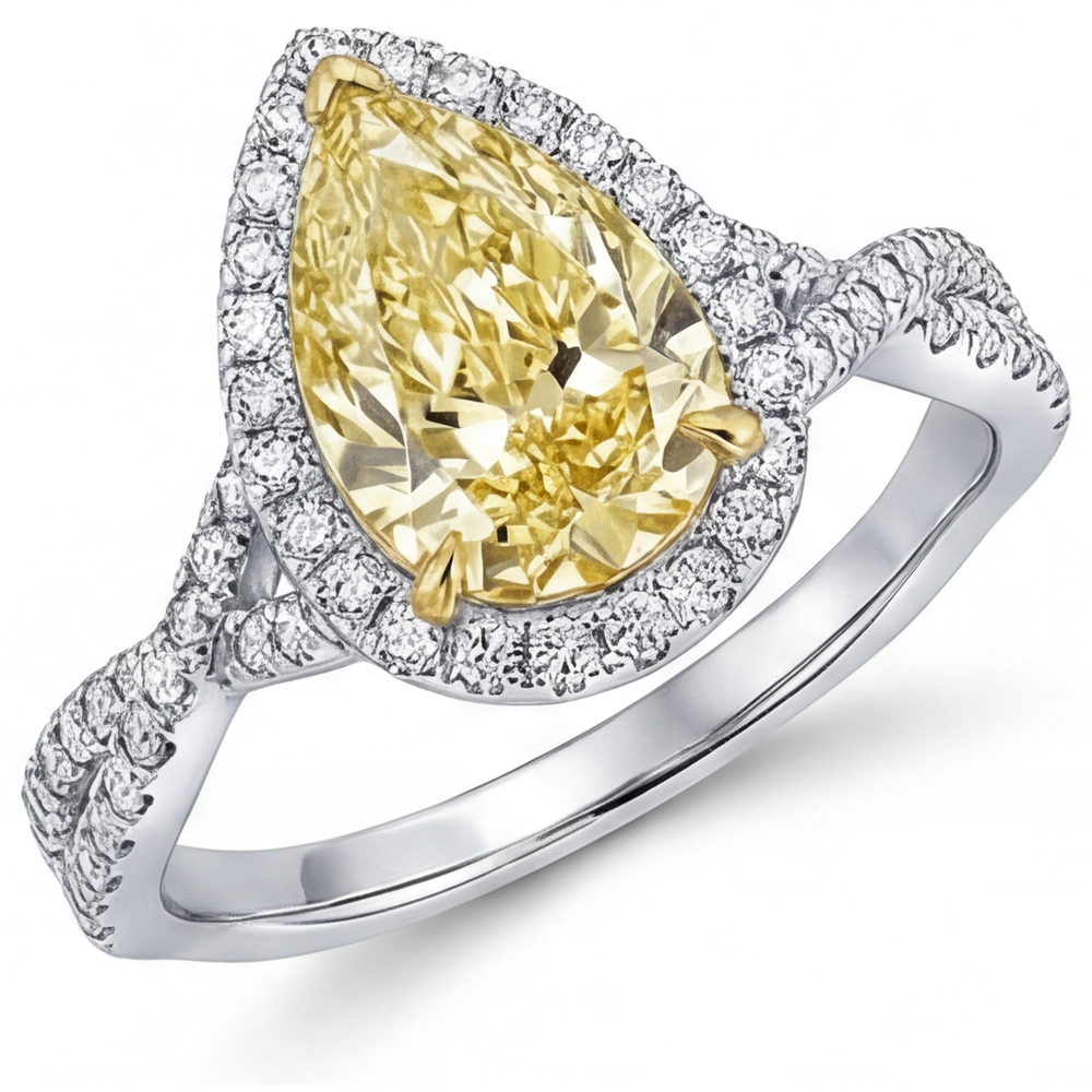 Genuine Yellow Canary Diamond Halo Ring – side view