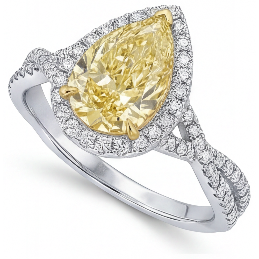 Halo Ring Two-Tone 14K Gold with Yellow Canary Diamond – angle view