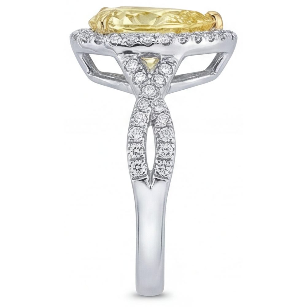 Halo Ring Two-Tone 14K Gold with Yellow Canary Diamond – top view