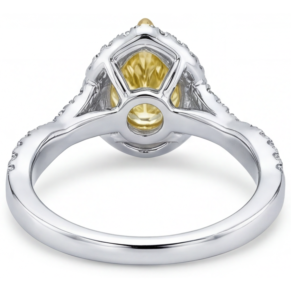 Genuine Yellow Canary Diamond Halo Ring – detail view