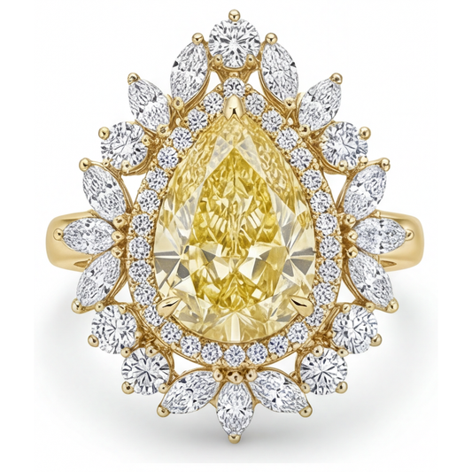 Earth-Mined Yellow Canary Diamond Halo Ring – front view