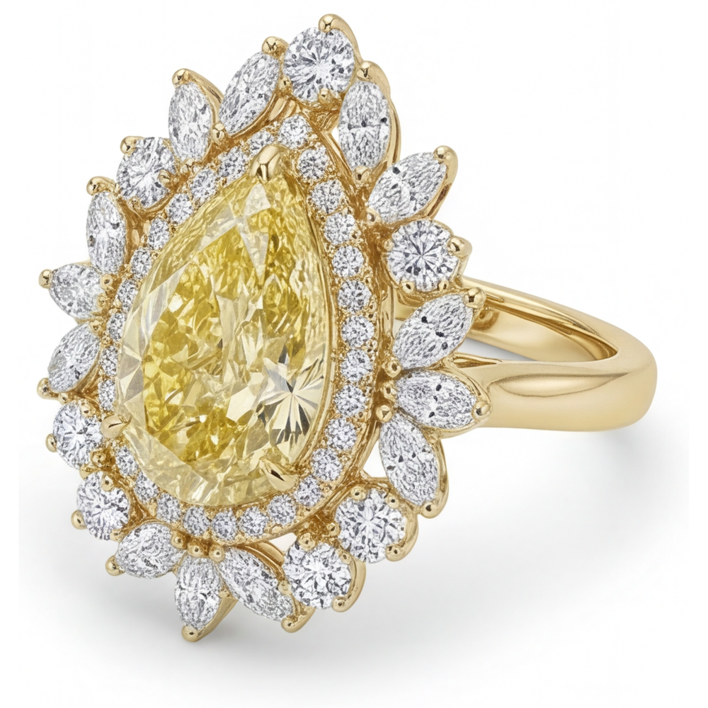 Earth-Mined Yellow Canary Diamond Halo Ring 2.50 ct 14 Karat Yellow Gold – side view