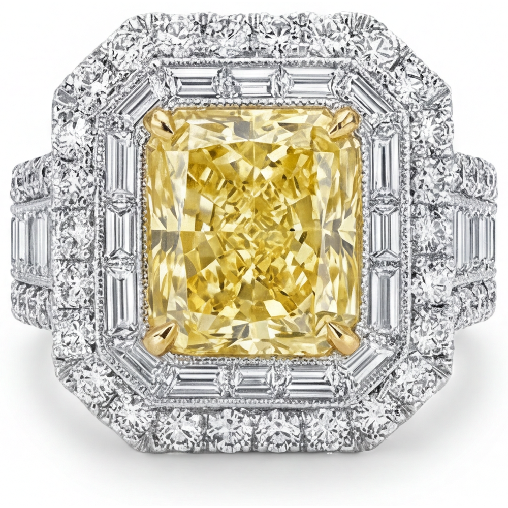 Yellow Canary Diamond Halo Ring 2-ct Two-Tone 14K Gold – main view