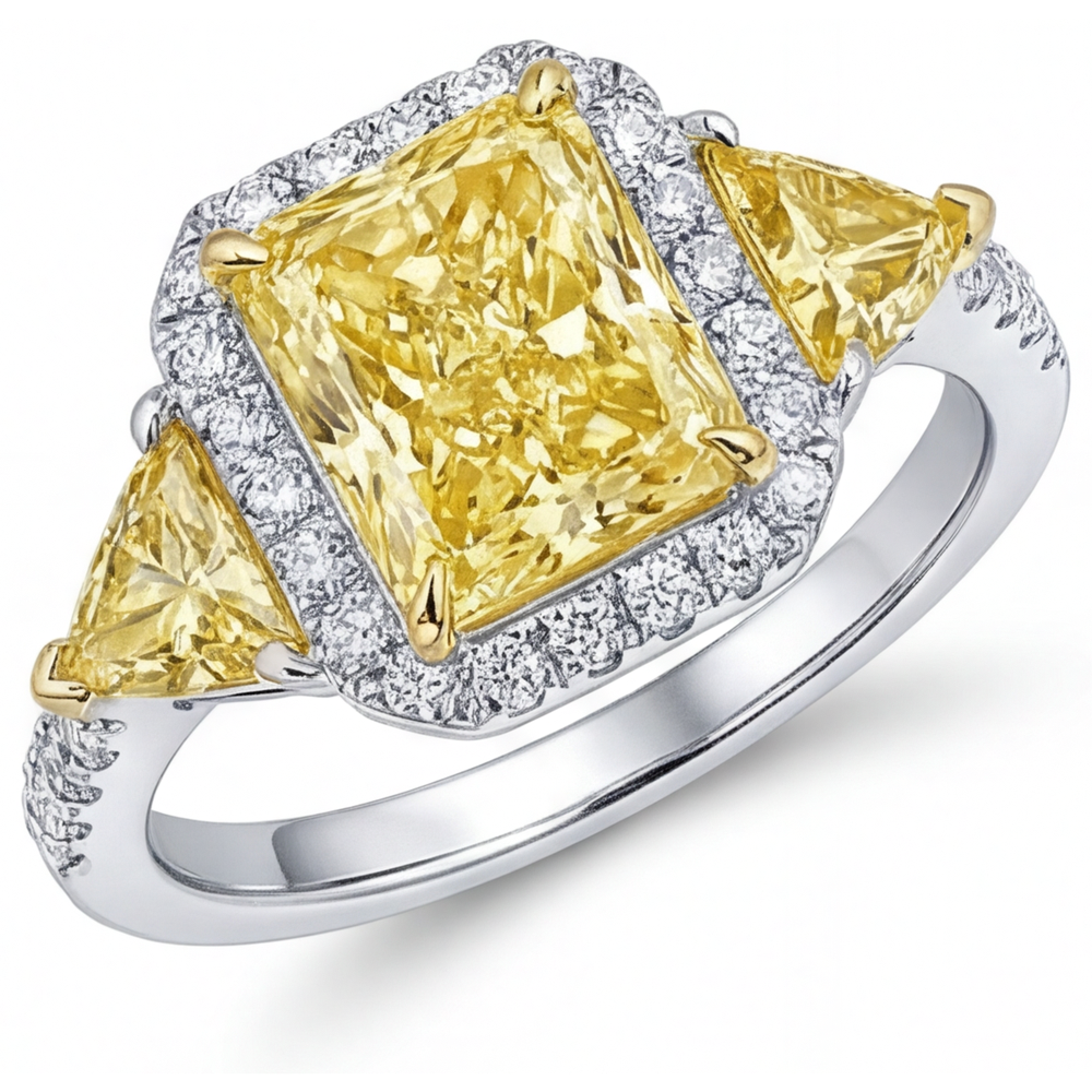 Yellow Canary Diamond Halo Ring 3.5-ct 14K Two Tone Gold – main view