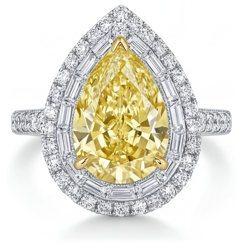 Yellow Canary Diamond Halo Ring 3-ct Two-Tone 14K Gold – main view