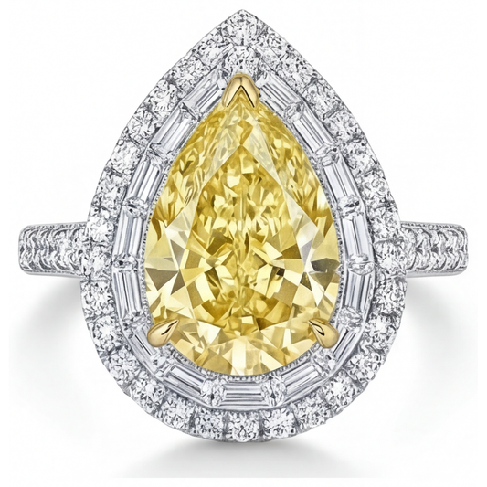 Halo Ring Two-Tone 14K Gold with Yellow Canary Diamond – front view