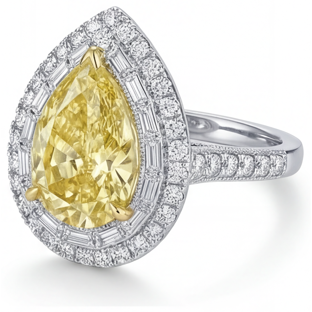 Halo Ring Two-Tone 14K Gold with Yellow Canary Diamond – side view