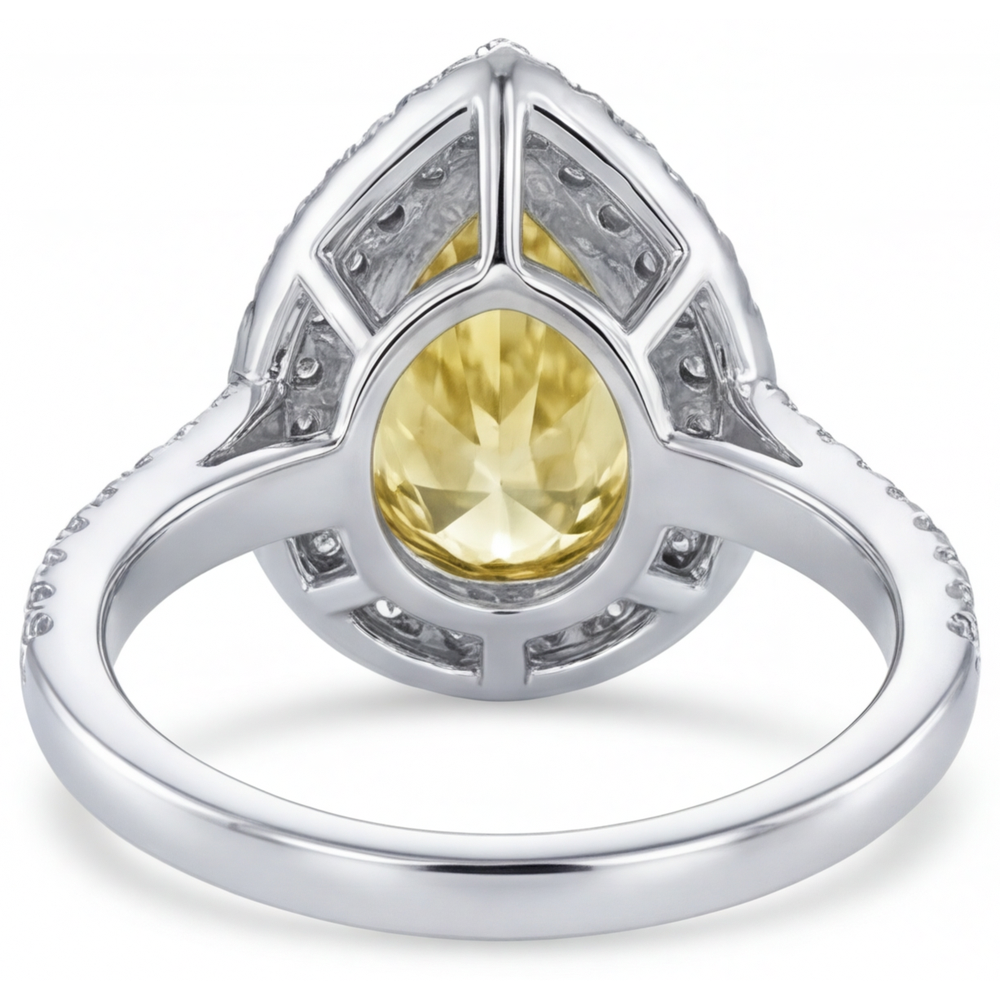Yellow Canary Diamond Pear Shape Halo Ring in Two-Tone 14K Gold – top view