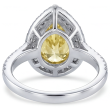 Yellow Canary Diamond Pear Shape Halo Ring in Two-Tone 14K Gold – top view
