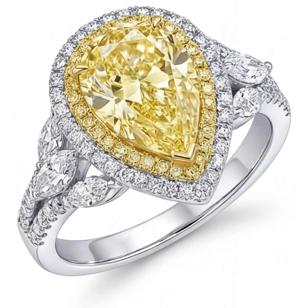 Real Yellow Canary Diamond Halo Setting Ring 2.50 ct Two-Tone 14K Gold – main view