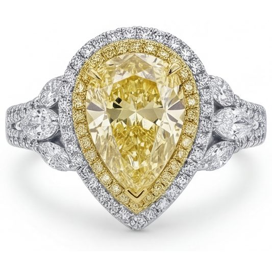 Halo Setting Ring Two-Tone 14K Gold with Yellow Canary Diamond – front view