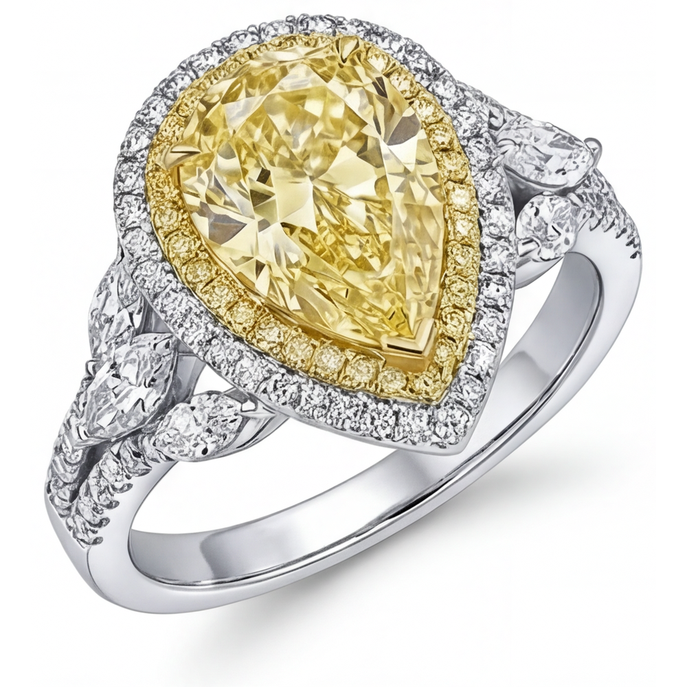 Yellow Canary Diamond Halo Setting Ring 2.50-ct Two-Tone 14K Gold – side view