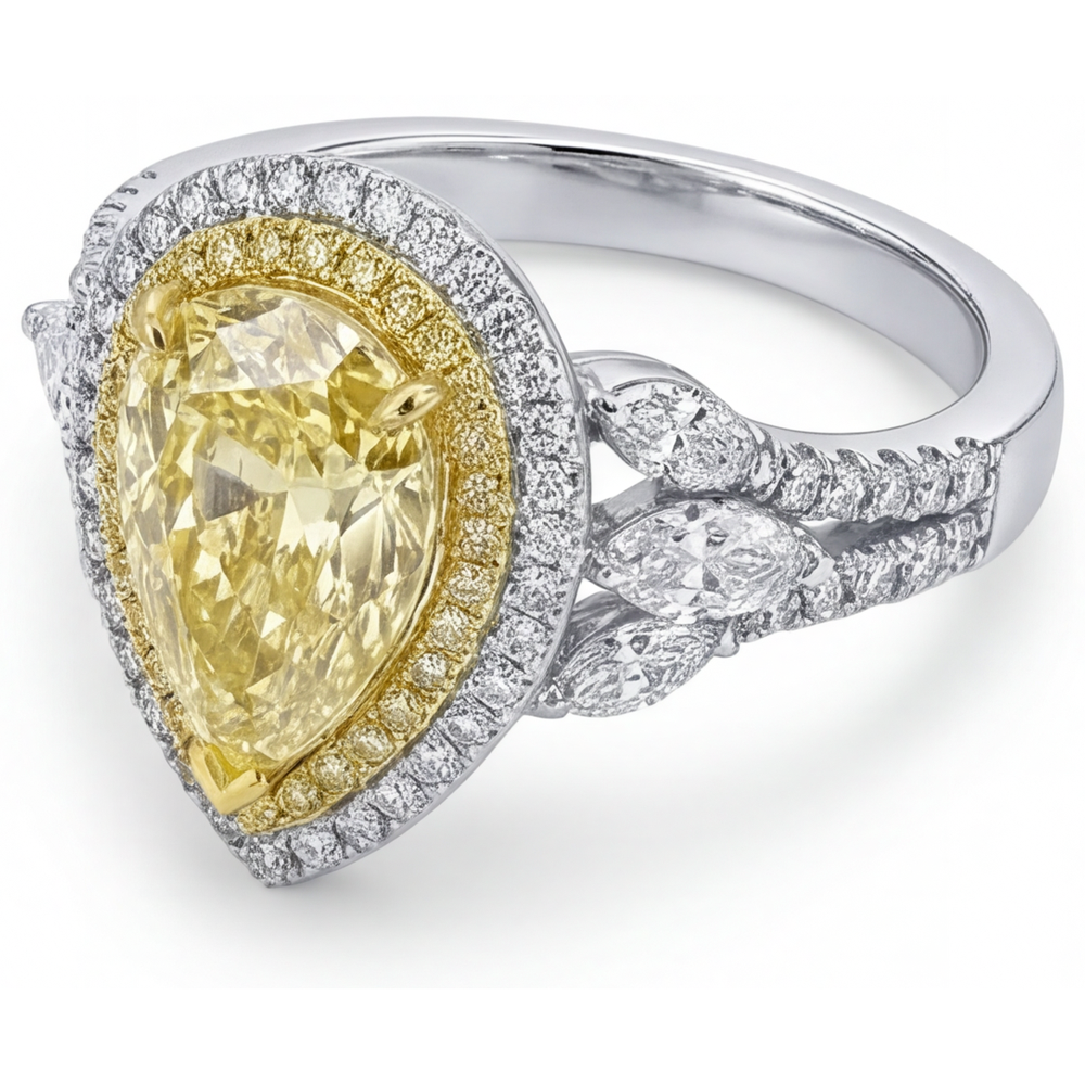 Halo Setting Ring Two-Tone 14K Gold with Yellow Canary Diamond – profile view