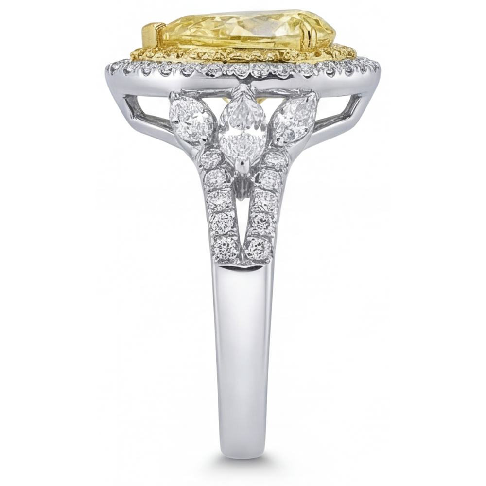 Real Yellow Canary Diamond Halo Setting Ring – back view