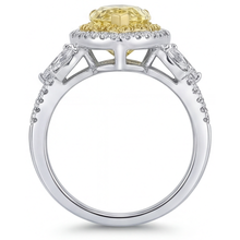 Yellow Canary Diamond Pear Cut Halo Setting Ring in Two-Tone 14K Gold – detail view