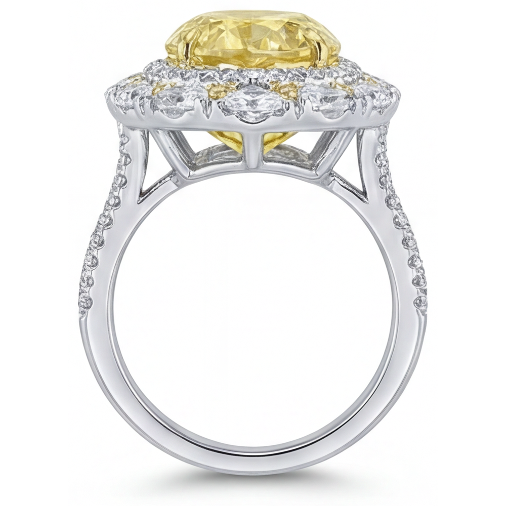 Yellow Canary Diamond Pear Shape Halo Setting Ring in 14K Two Tone Gold – front view