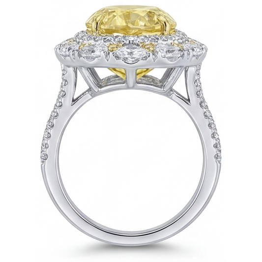 Yellow Canary Diamond Pear Shape Halo Setting Ring in 14K Two Tone Gold – front view