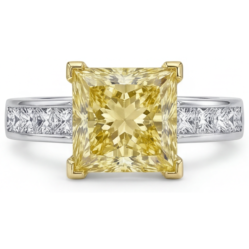 Princess Yellow Canary Diamond ring in 14 Karat Two Tone Gold – front view