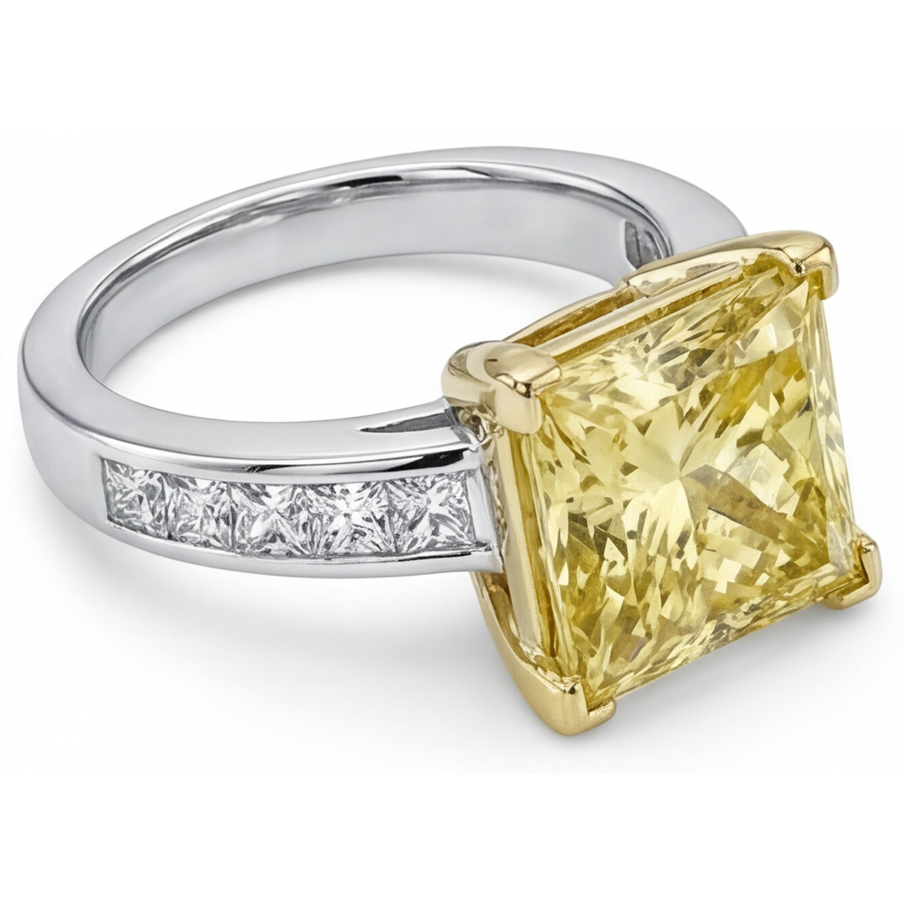 Princess Yellow Canary Diamond ring in 14 Karat Two Tone Gold – profile view