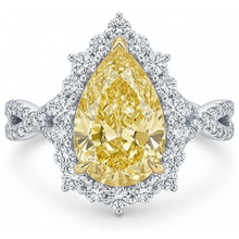Yellow Canary Diamond Pear Cut Halo Setting Ring in Two-Tone 14K Gold – main view