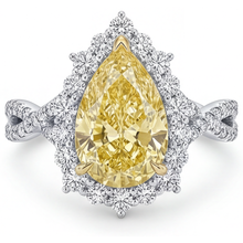 Real Yellow Canary Diamond Halo Setting Ring 3.75 ct Two-Tone 14K Gold – front view