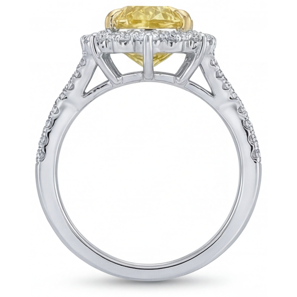 Real Yellow Canary Diamond Halo Setting Ring 3.75 ct Two-Tone 14K Gold – profile view