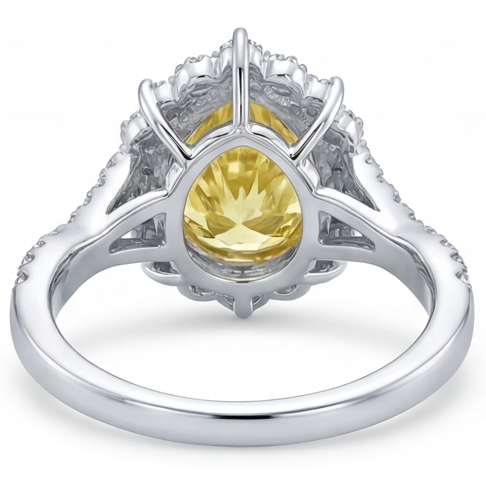 Real Yellow Canary Diamond Halo Setting Ring – back view