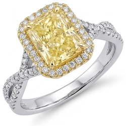 14K Two Tone Gold Pavé Yellow Canary Diamond Ring 3 ct