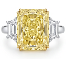 Radiant Cut Yellow Canary Diamond Three Stone Ring in 14K Two