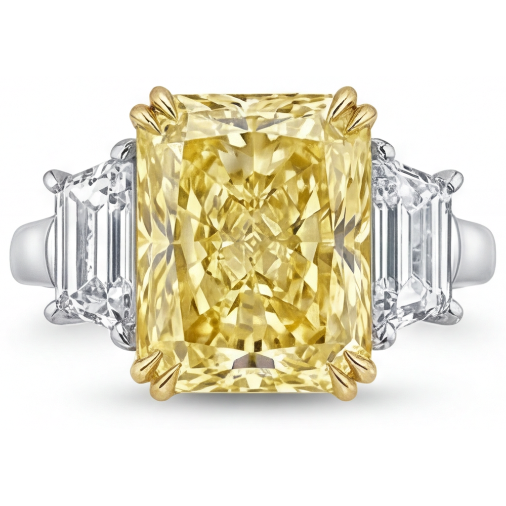 Bespoke Yellow Canary Diamond Trilogy Ring 2.5 ct – main view