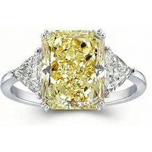 Genuine Yellow Canary Diamond Trilogy Ring 4 ct 14 Karat White Gold – front view