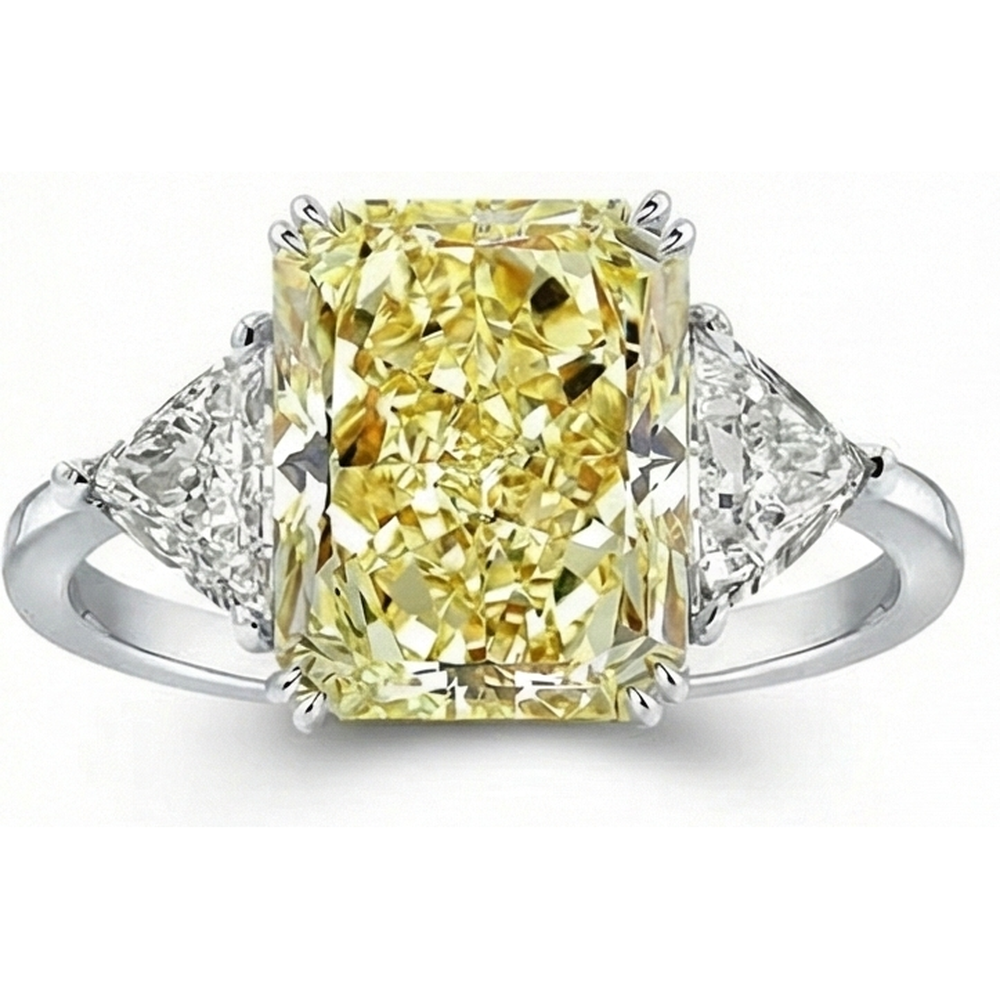 Genuine Yellow Canary Diamond Trilogy Ring 4 ct 14 Karat White Gold – front view